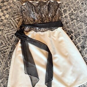 White House Black Market Strapless Black and Cream Dress